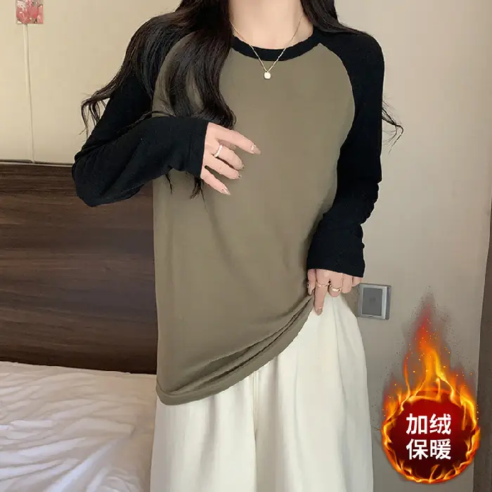 Winter Raglan T-Shirt Women White Black Long Sleeve - Image 2