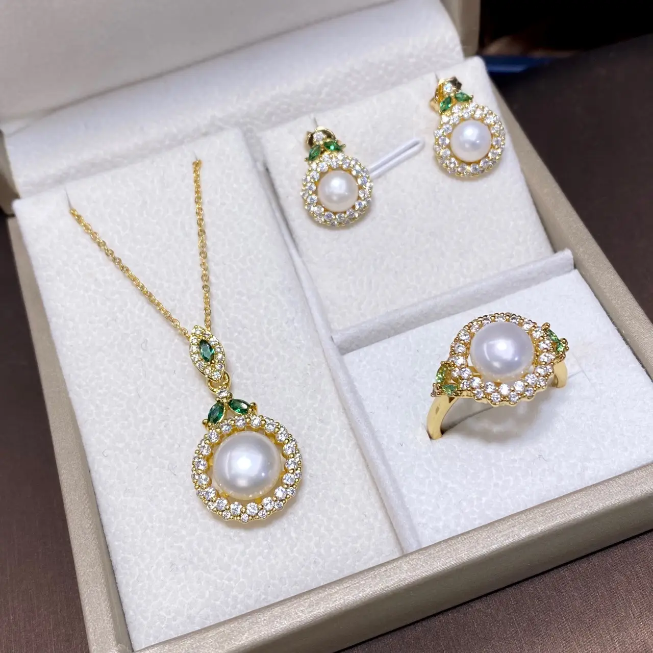 2025 Pearl Cross-Border Jewelry Set 10mm Rings 8mm Earrings - Image 2