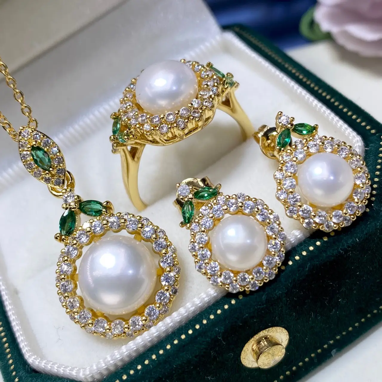 2025 Pearl Cross-Border Jewelry Set 10mm Rings 8mm Earrings - Image 3