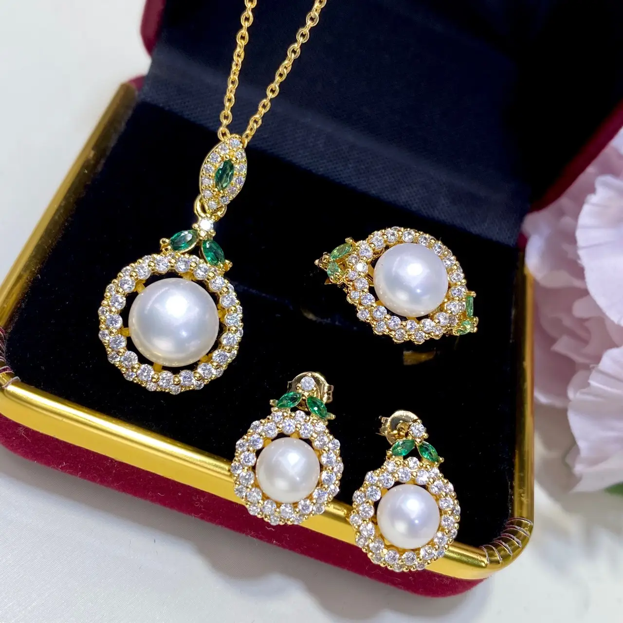 2025 Pearl Cross-Border Jewelry Set 10mm Rings 8mm Earrings - Image 4