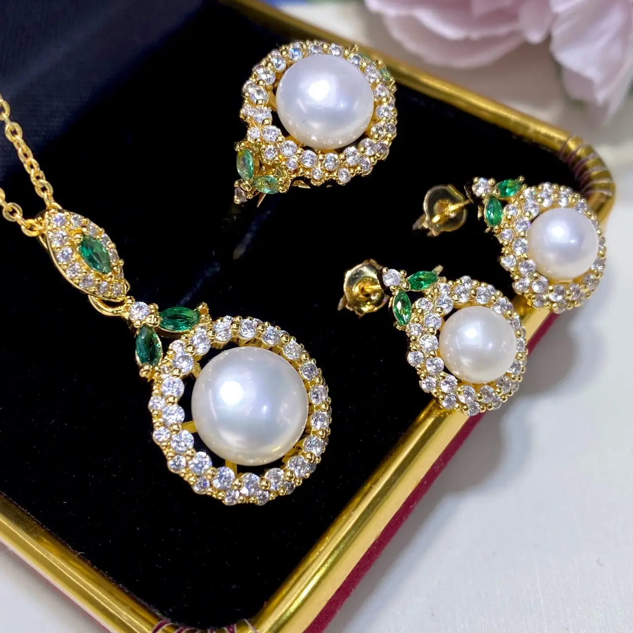 2025 Pearl Cross-Border Jewelry Set 10mm Rings 8mm Earrings - Image 5