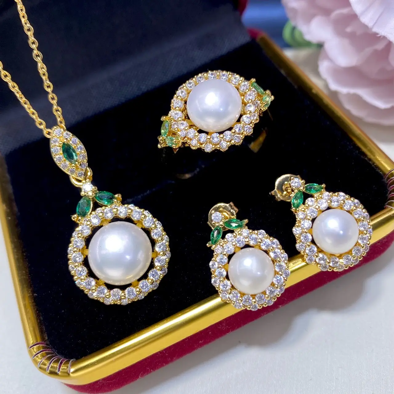 2025 Pearl Cross-Border Jewelry Set 10mm Rings 8mm Earrings — feature 6