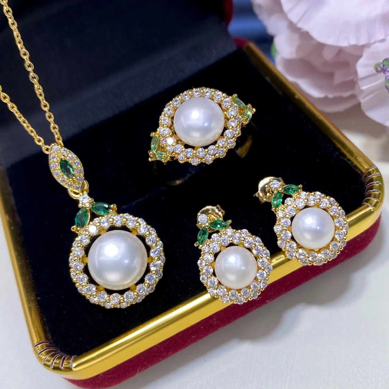 2025 Pearl Cross-Border Jewelry Set 10mm Rings 8mm Earrings — feature 7