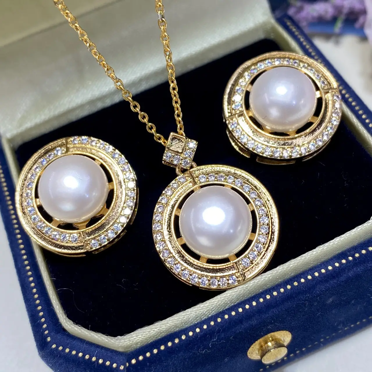 2025 Pearl Necklace Set with Earrings Ring Pendant Gold Plated - Image 4