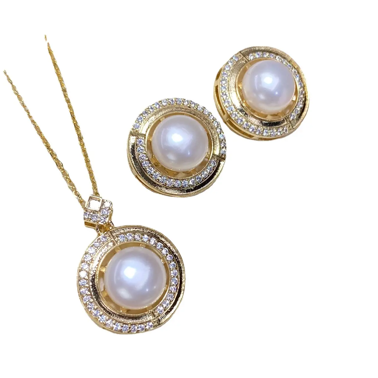 2025 Pearl Necklace Set with Earrings Ring Pendant Gold Plated - Image 5