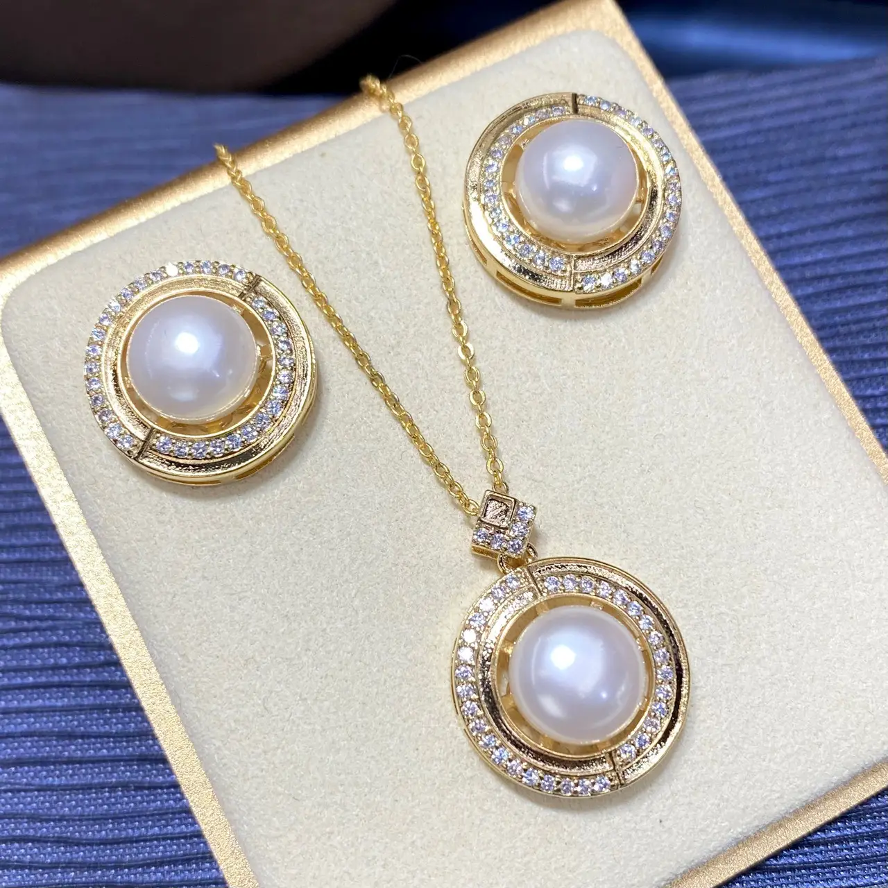 2025 Pearl Necklace Set with Earrings Ring Pendant Gold Plated — feature 7