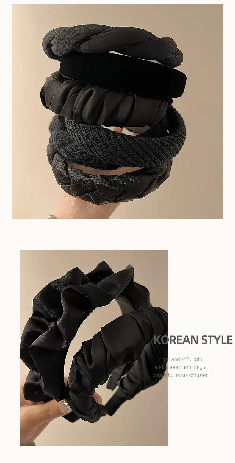 Black Ruched Hair Band for Women High-end Top — feature 14