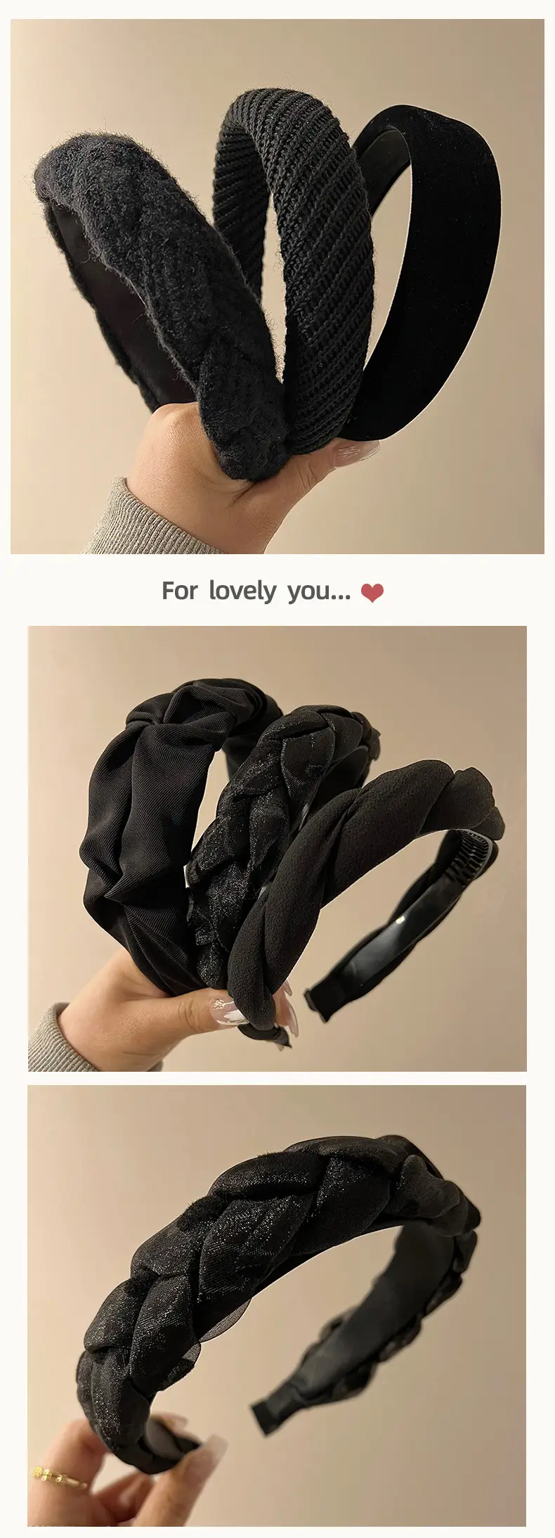 Black Ruched Hair Band for Women High-end Top — feature 15