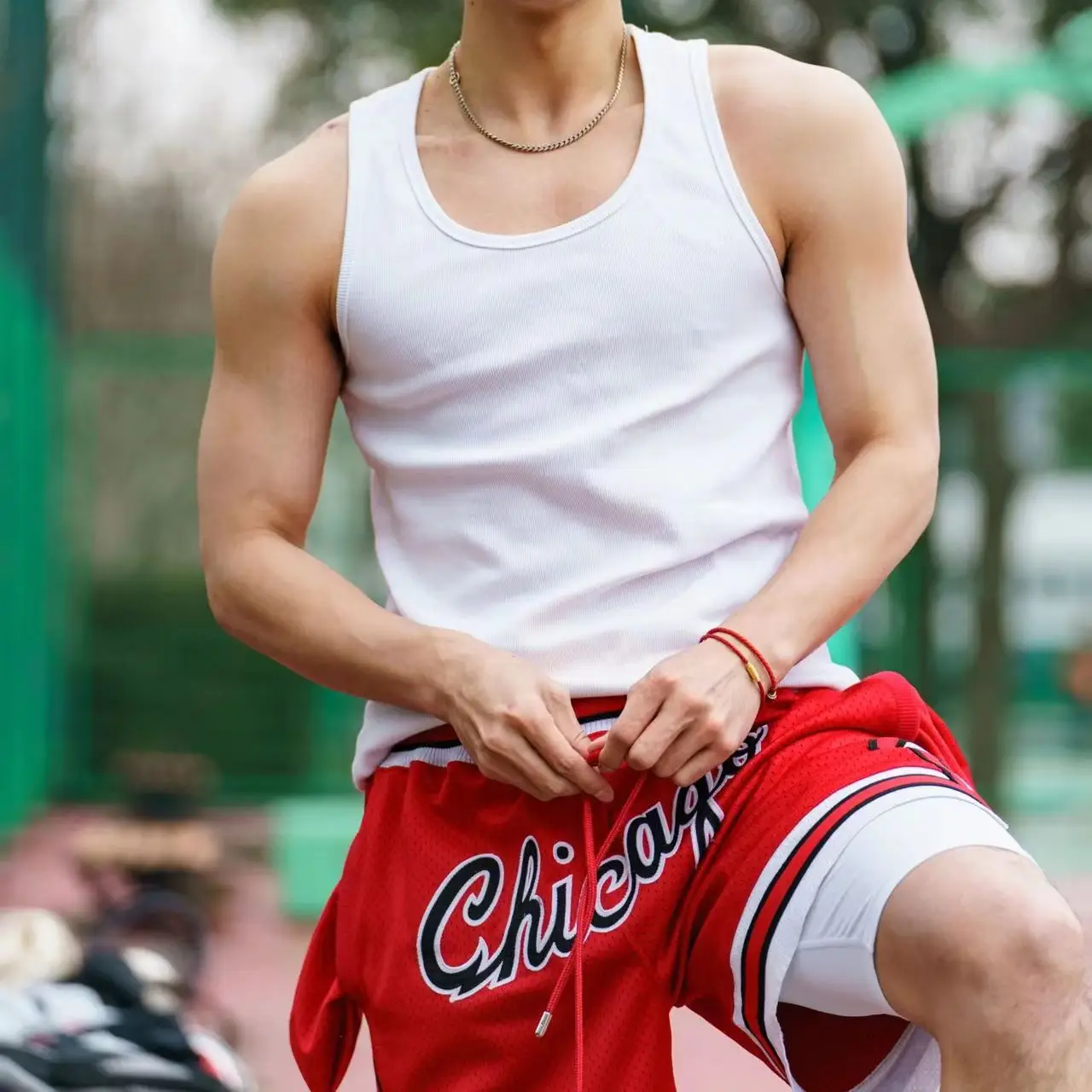 Men's White Heavy Threaded Vest Sports Training Vest — feature 2