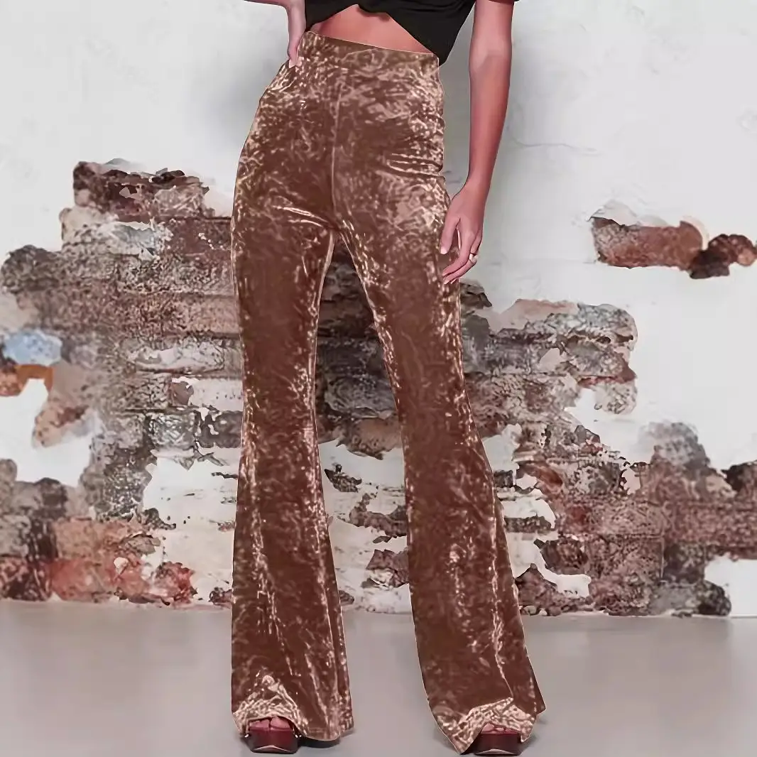 Gold Velvet Wide Leg Pants for Women 2025 Spring