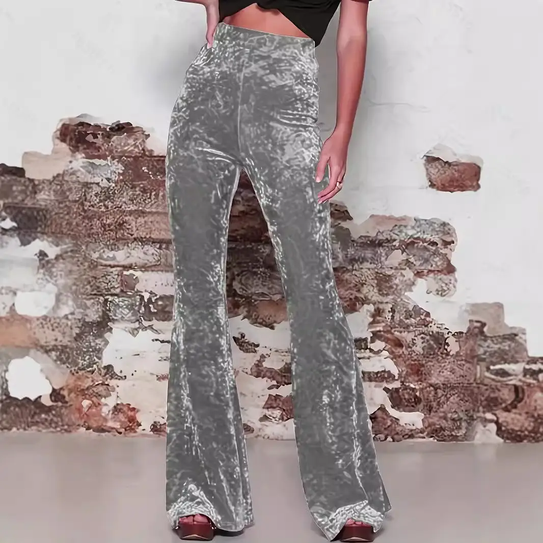 Gold Velvet Wide Leg Pants for Women 2025 Spring