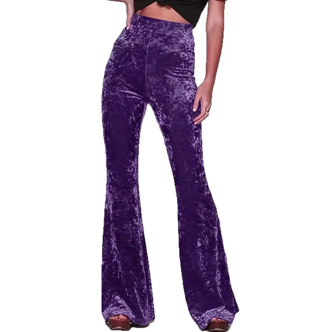 Gold Velvet Wide Leg Pants for Women 2025 Spring