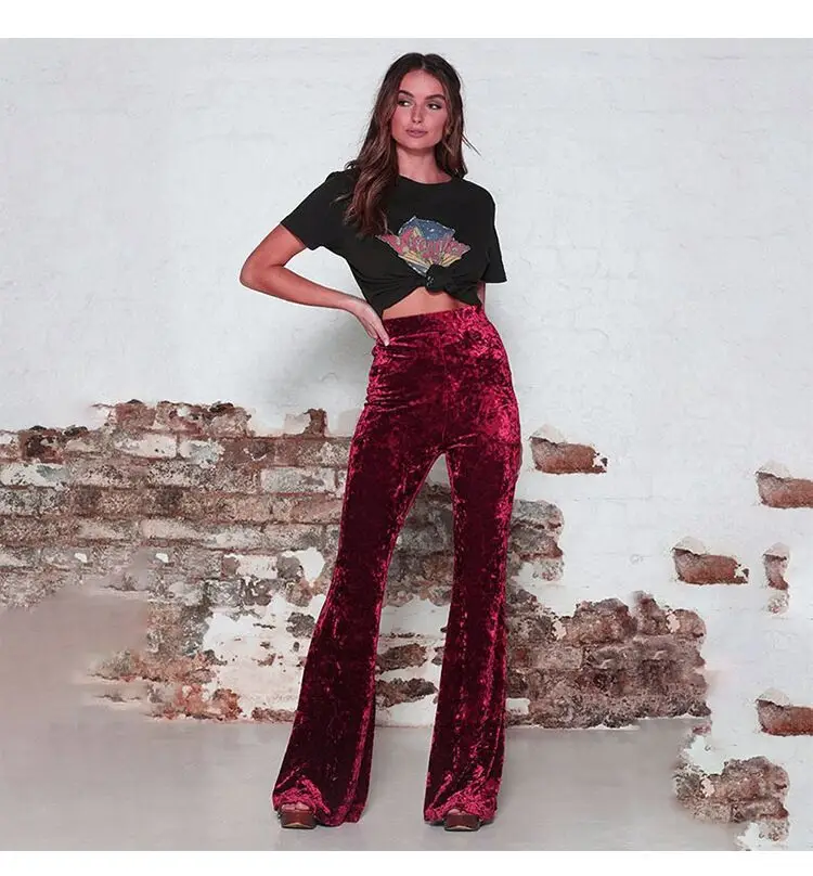 Gold Velvet Wide Leg Pants for Women 2025 Spring