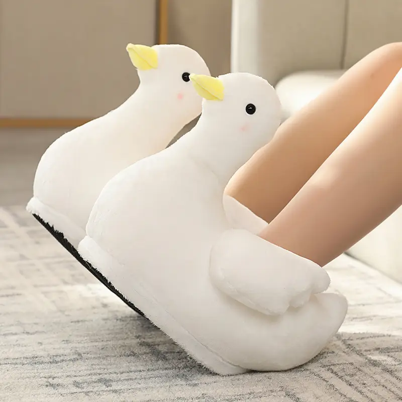 Big White Goose Cotton Slippers for Women Winter Cute All-Inclusive Plush Home Indoor Women's Warm Funny Furry Shoes - Image 3