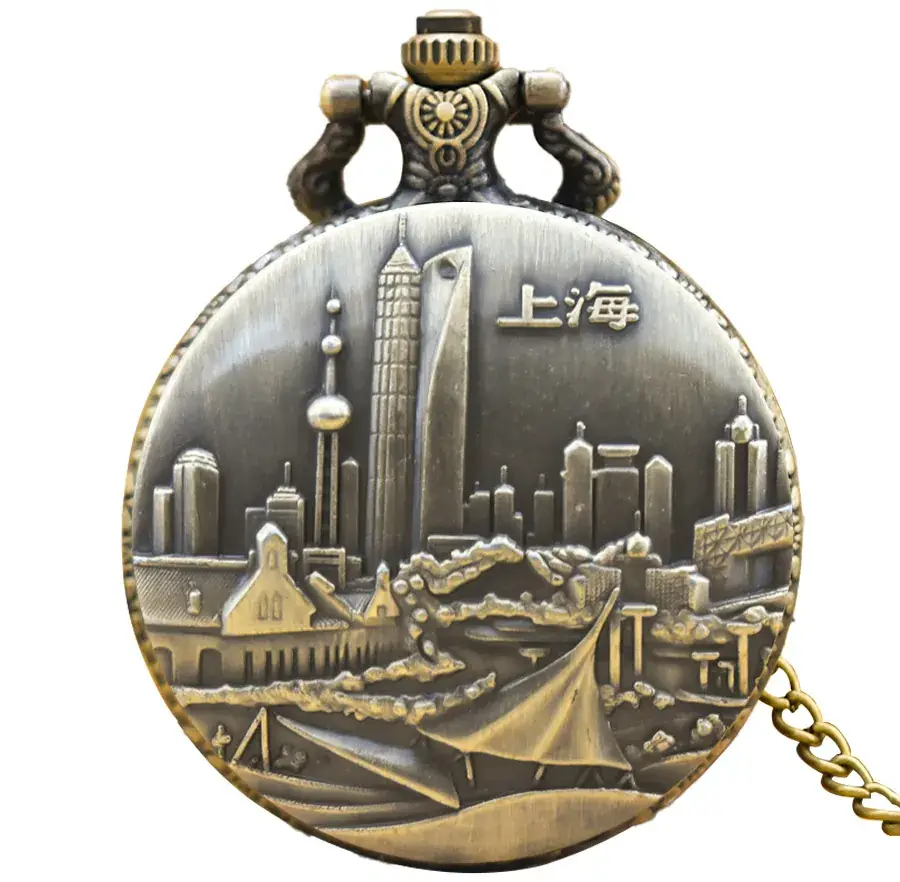 Retro Shanghai Korean Pocket Watch with Chain - Image 2