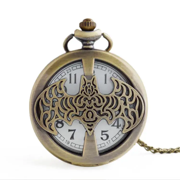 Nostalgic Classical Silver Gray Batman Hollow Pocket Watch Flip Chain - Image 2