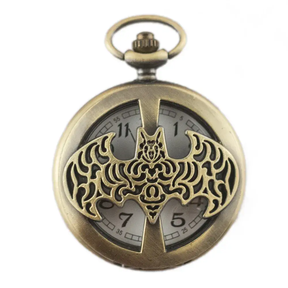 Nostalgic Classical Silver Gray Batman Hollow Pocket Watch Flip Chain - Image 3
