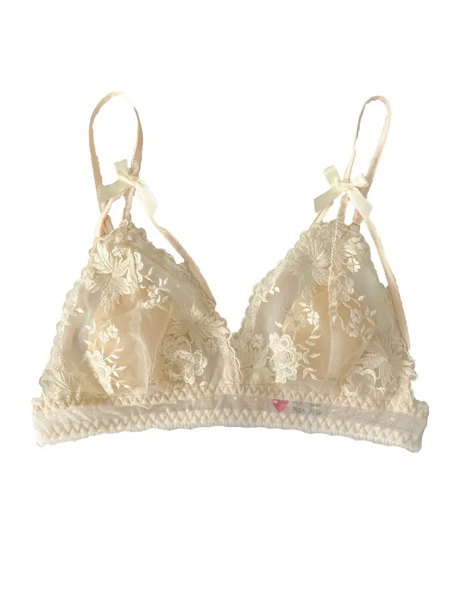 Black Lace Underwear with Floral Bow for Women