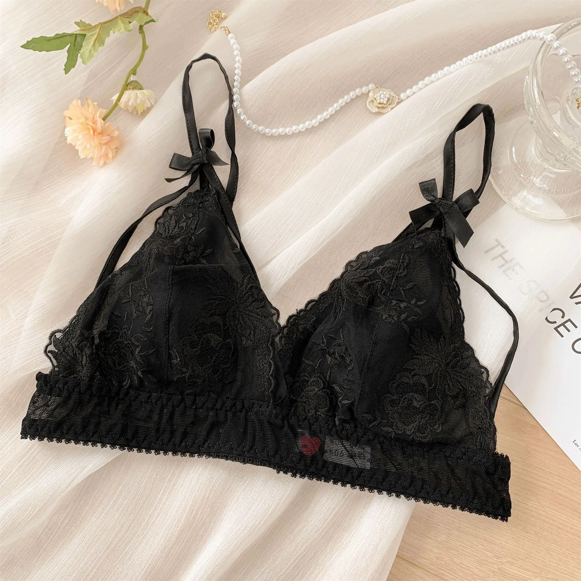 Black Lace Underwear with Floral Bow for Women — feature 10