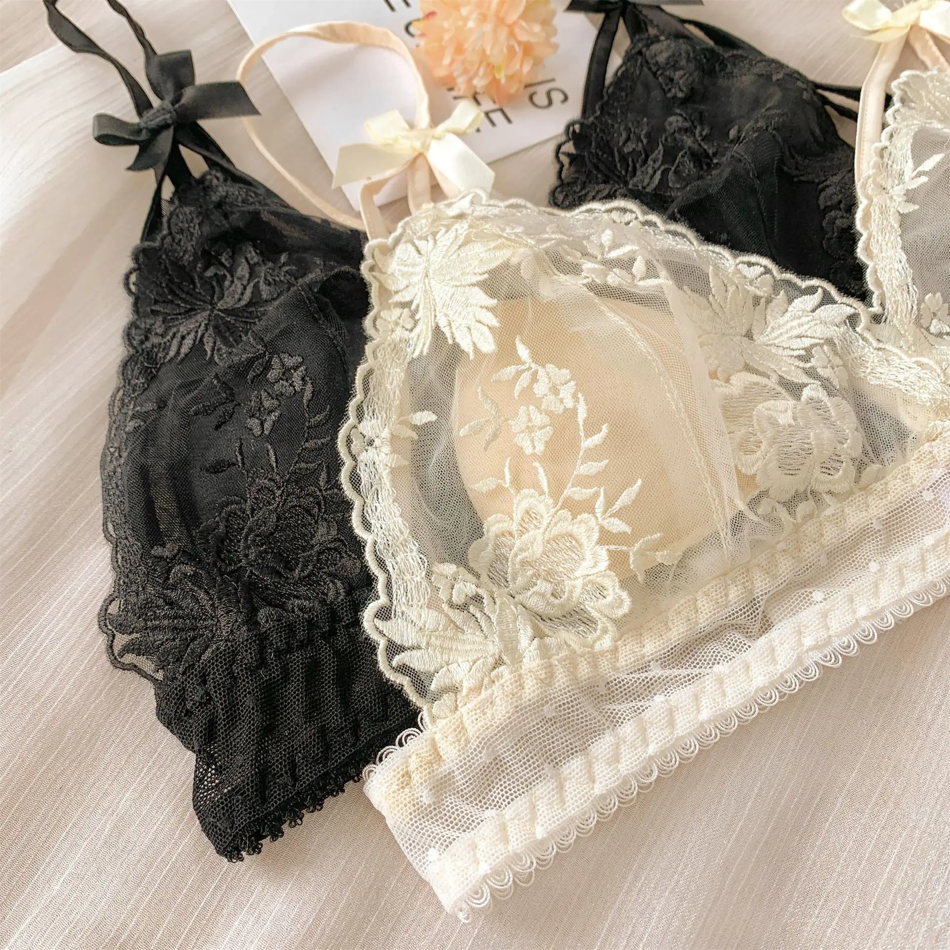 Black Lace Underwear with Floral Bow for Women — feature 2