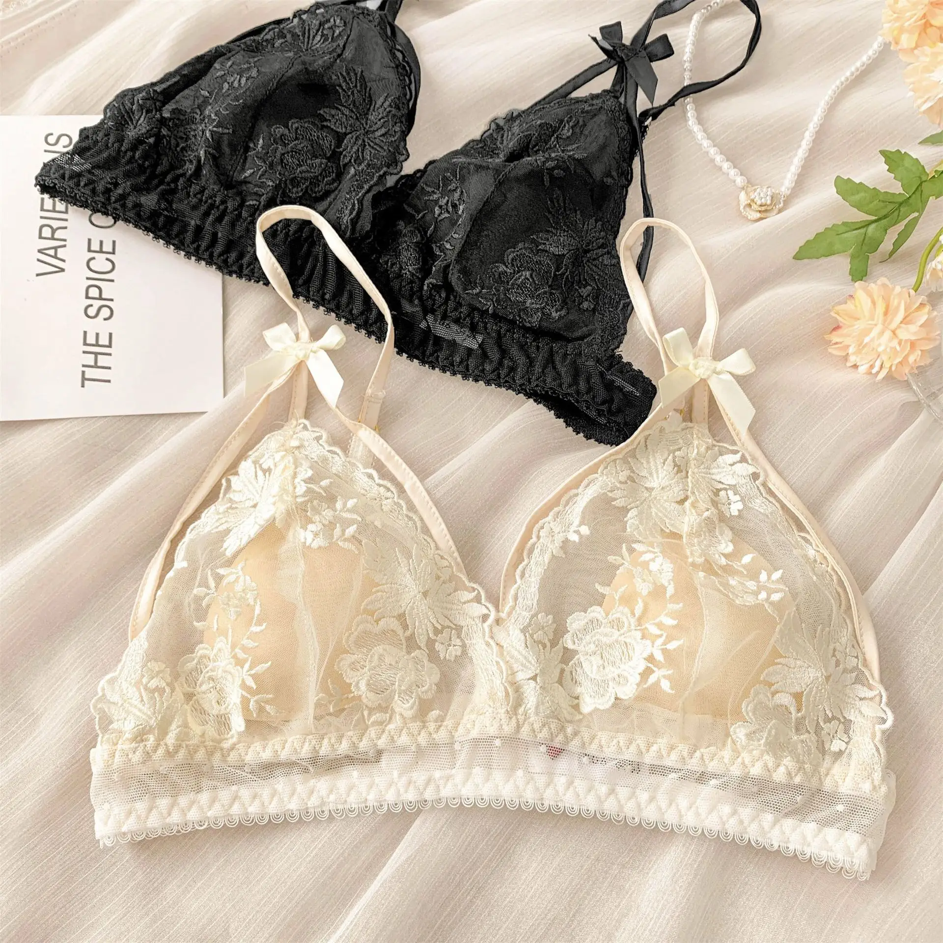 Black Lace Underwear with Floral Bow for Women — feature 6