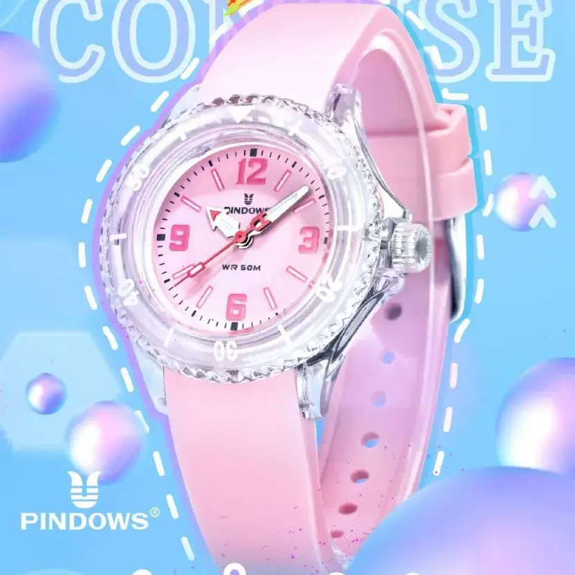 Women's Pink Silicone Student Exam Watch Quartz - Image 12