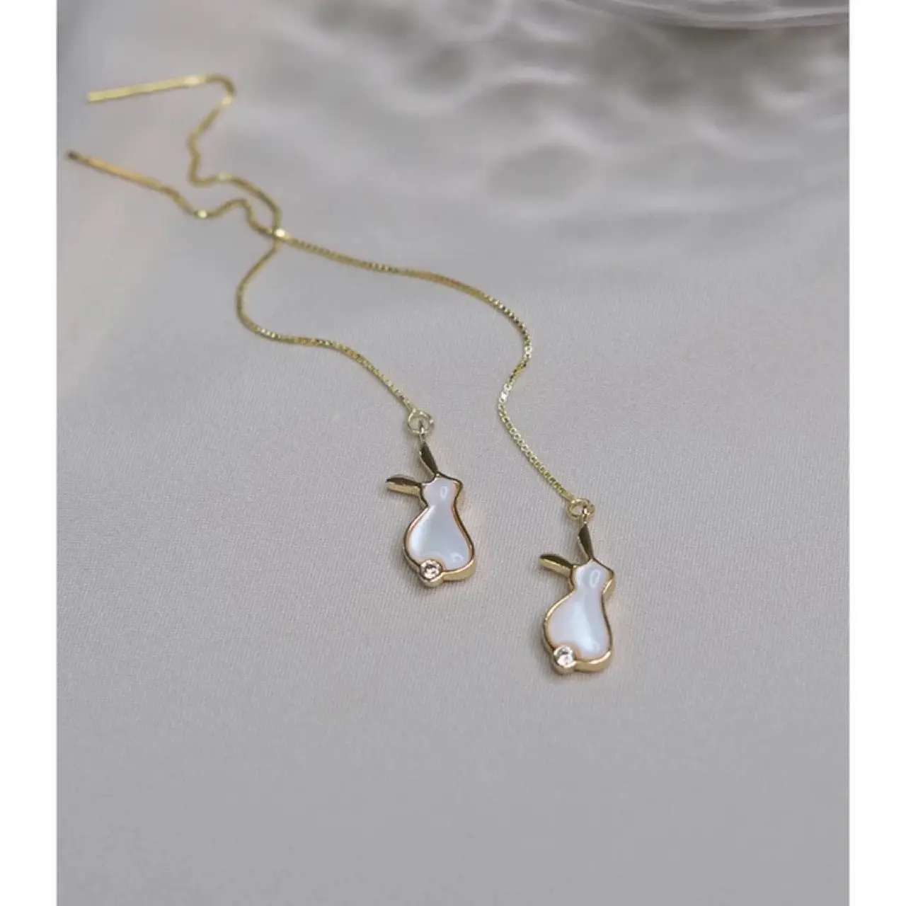 Cute Rabbit Earrings Gold Plated White Shell Long Earrings - Image 5
