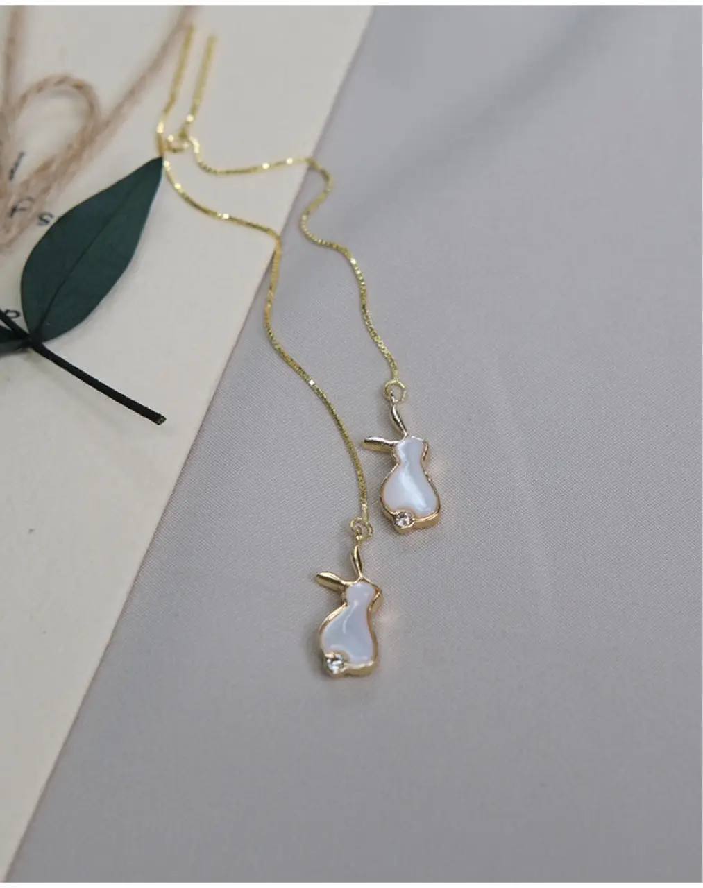 Cute Rabbit Earrings Gold Plated White Shell Long Earrings — feature 7