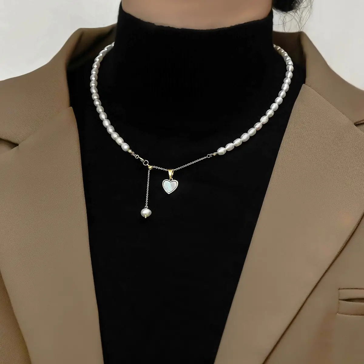 Heart Shaped Pearl Necklace for Women - Image 3