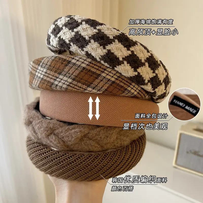 High Skull Headband Black Beige Checkered Women's Hairpin - Image 22