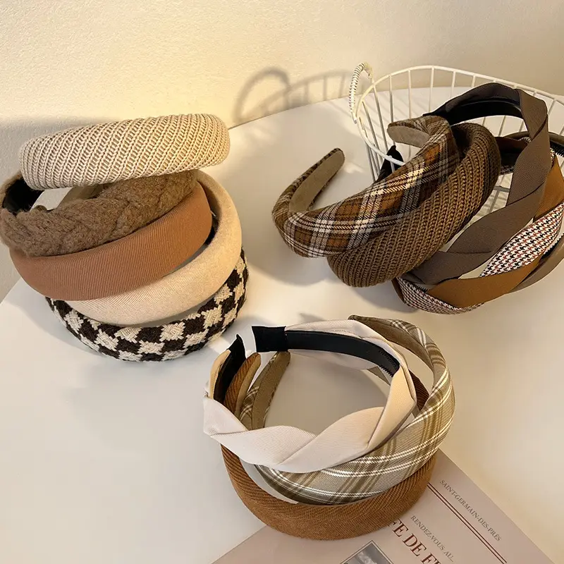 High Skull Headband Black Beige Checkered Women's Hairpin - Image 23
