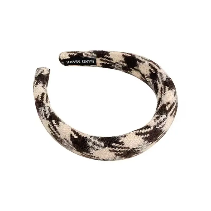 High Skull Headband Black Beige Checkered Women's Hairpin - Image 24