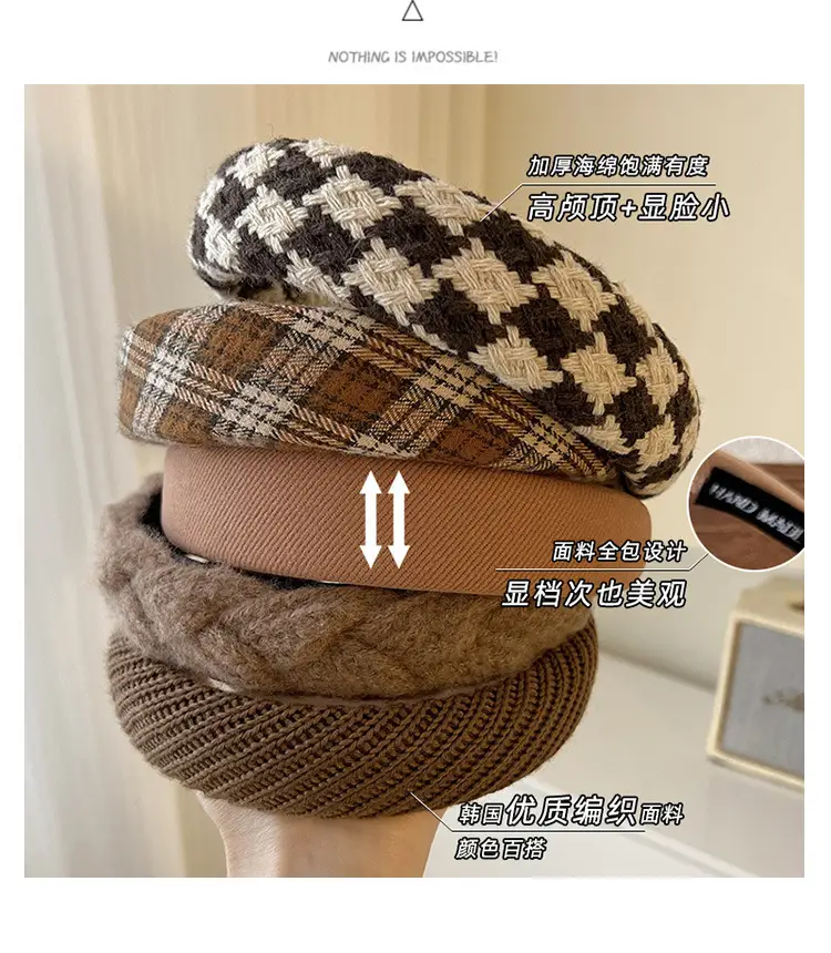 High Skull Headband Black Beige Checkered Women's Hairpin — feature 7
