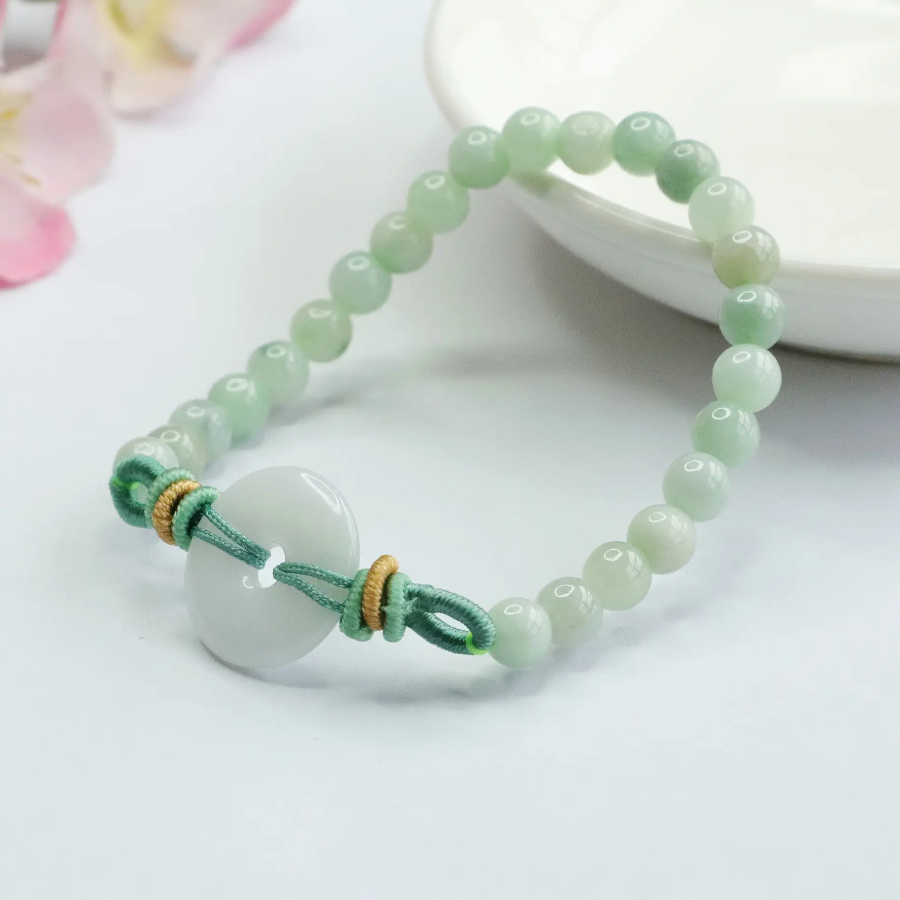 Guan Yu Jade Bracelet Peace Pendant Green White