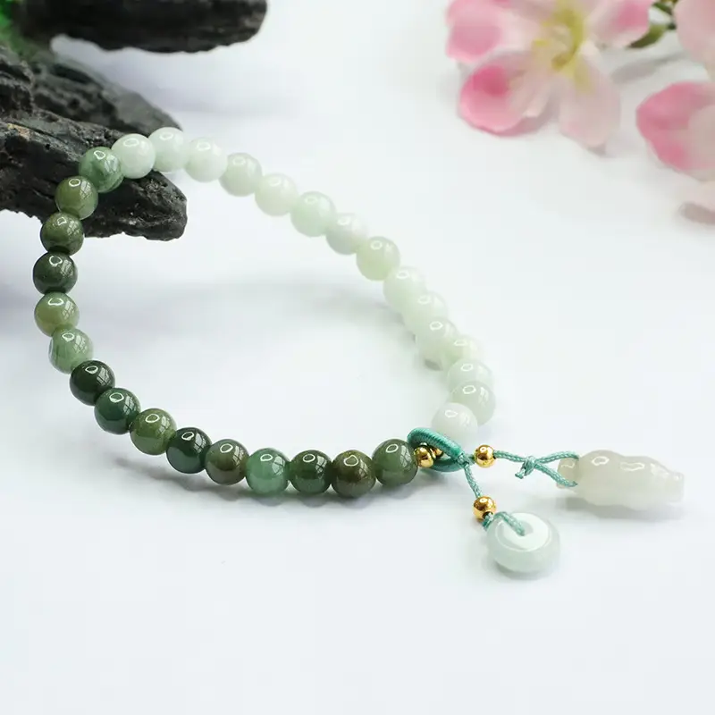 Guan Yu Jade Bracelet with Peace Buckle, Natural Grade, Green Gradient