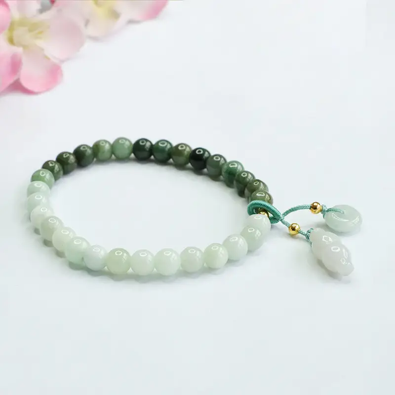 Guan Yu Jade Bracelet with Peace Buckle, Natural Grade, Green Gradient