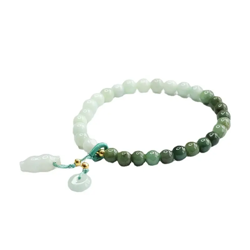 Guan Yu Jade Bracelet with Peace Buckle, Natural Grade, Green Gradient