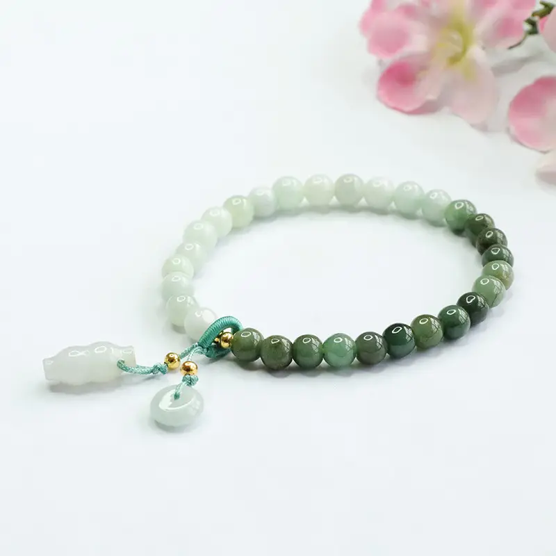 Guan Yu Jade Bracelet with Peace Buckle, Natural Grade, Green Gradient — feature 10