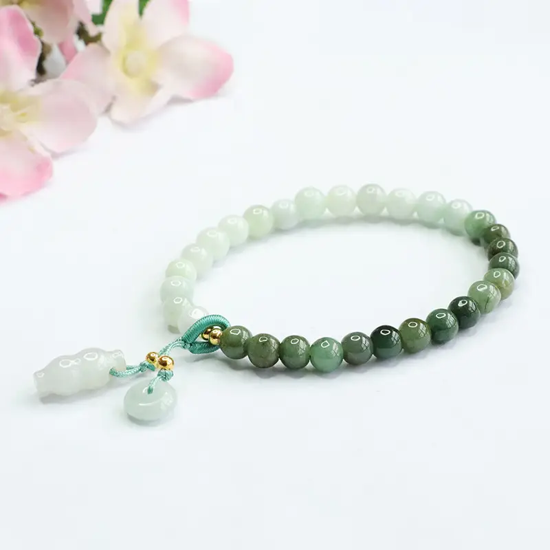 Guan Yu Jade Bracelet with Peace Buckle, Natural Grade, Green Gradient — feature 5