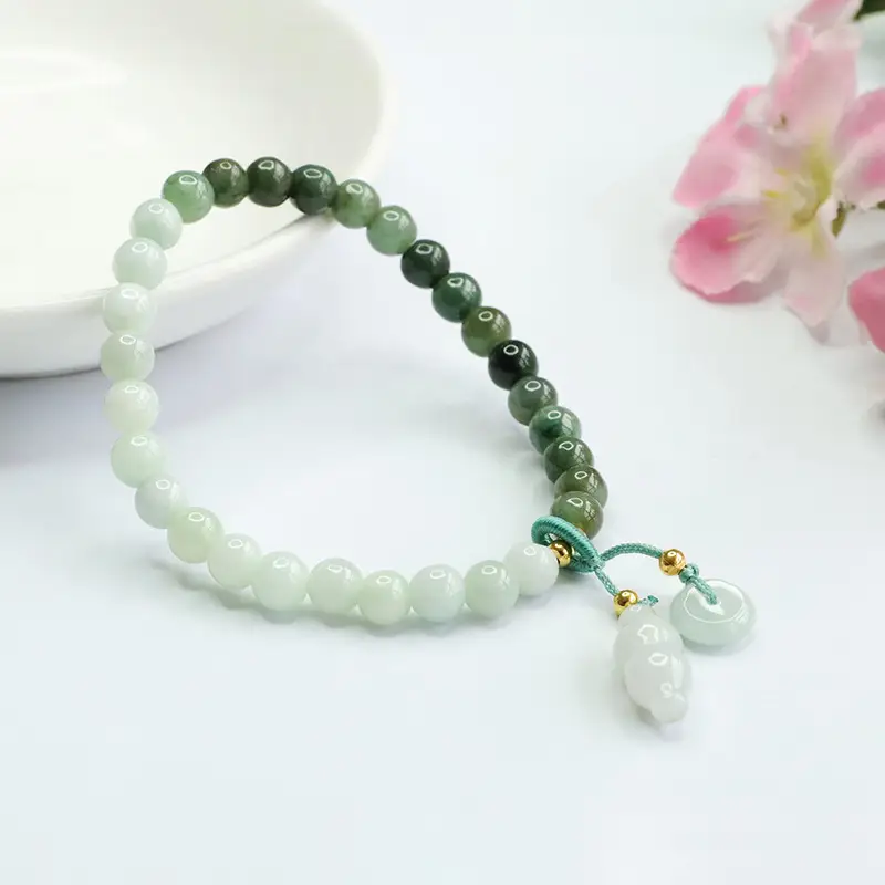 Guan Yu Jade Bracelet with Peace Buckle, Natural Grade, Green Gradient — feature 9