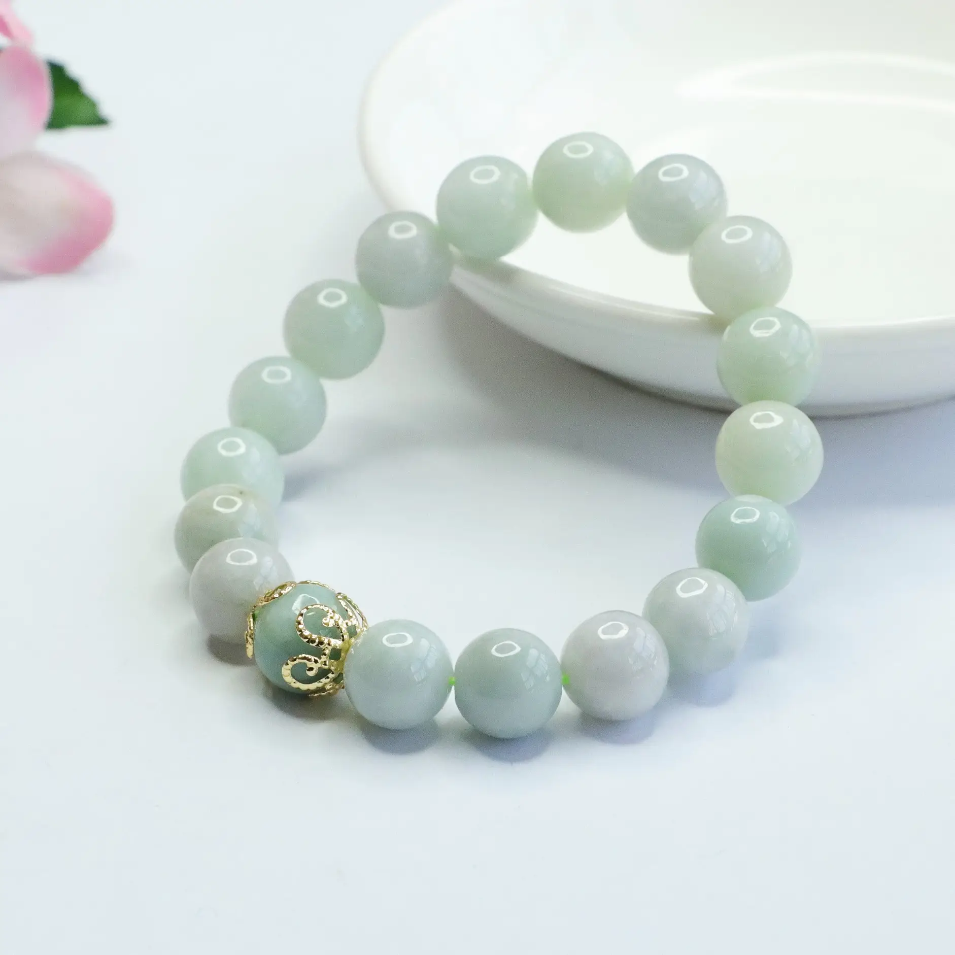 Guan Yu Jade Bracelet Natural Burmese Grade Gold Clasp - Image 5