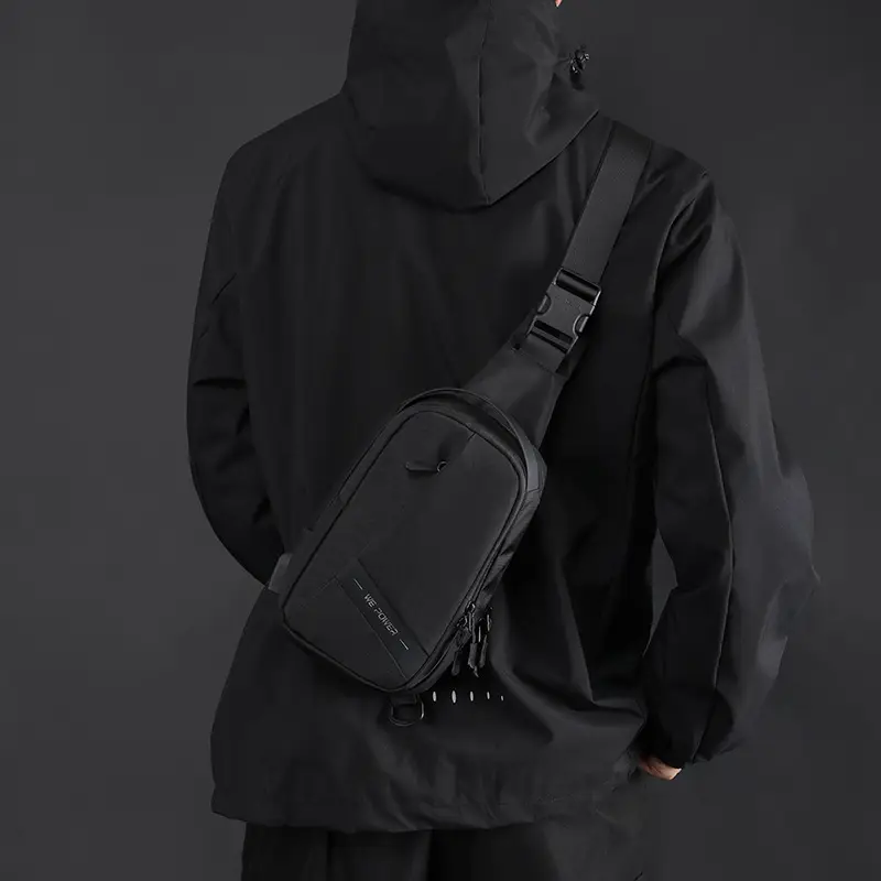 Men's Black Oxford Cloth Chest Bag with Adjustable Strap