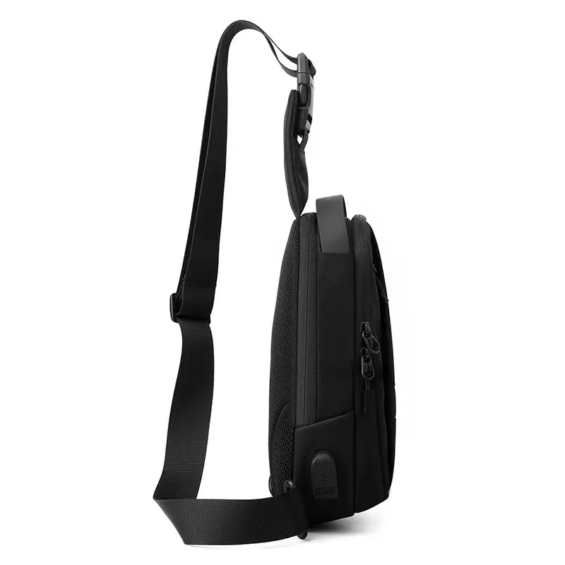 Men's Black Oxford Cloth Chest Bag with Adjustable Strap