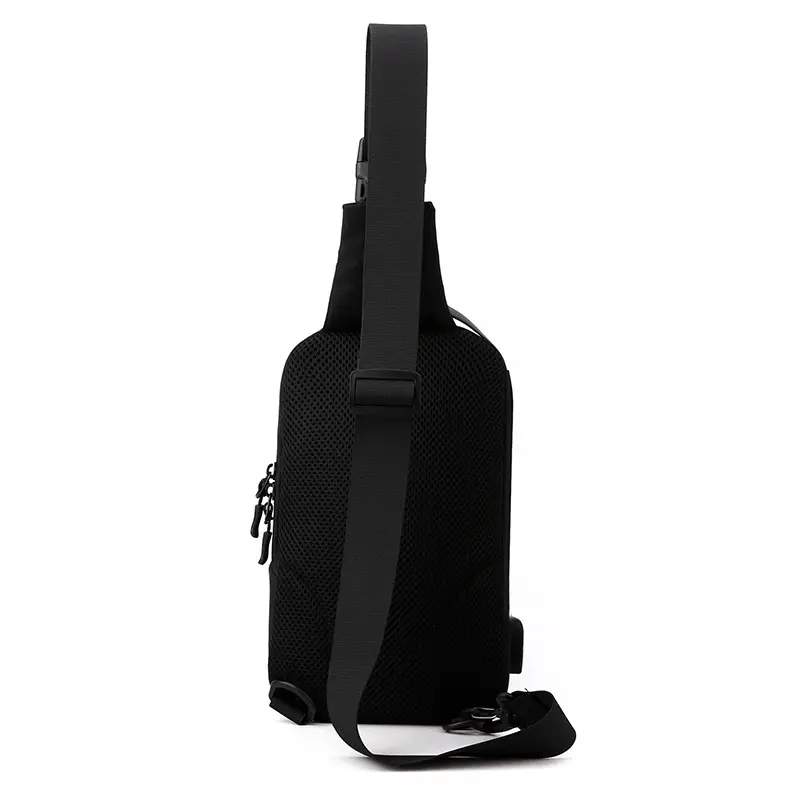 Men's Black Oxford Cloth Chest Bag with Adjustable Strap