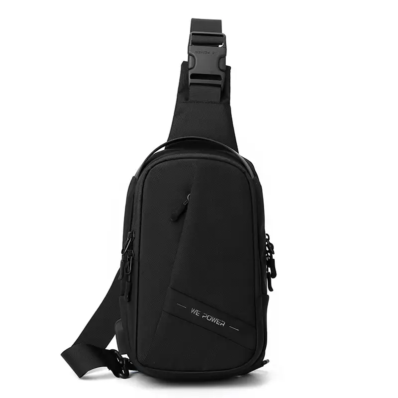 Men's Black Oxford Cloth Chest Bag with Adjustable Strap