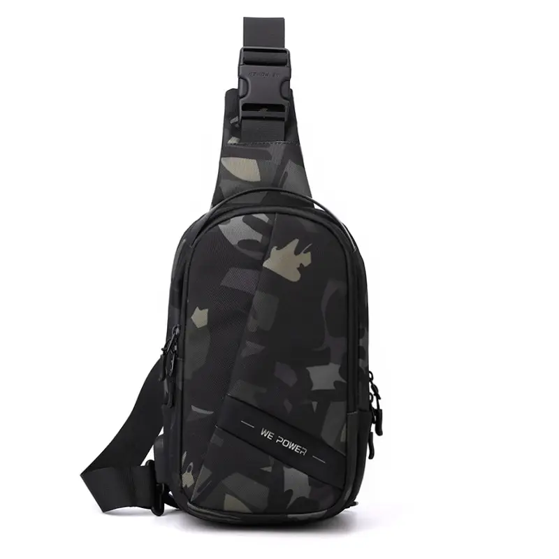 Men's Black Oxford Cloth Chest Bag with Adjustable Strap