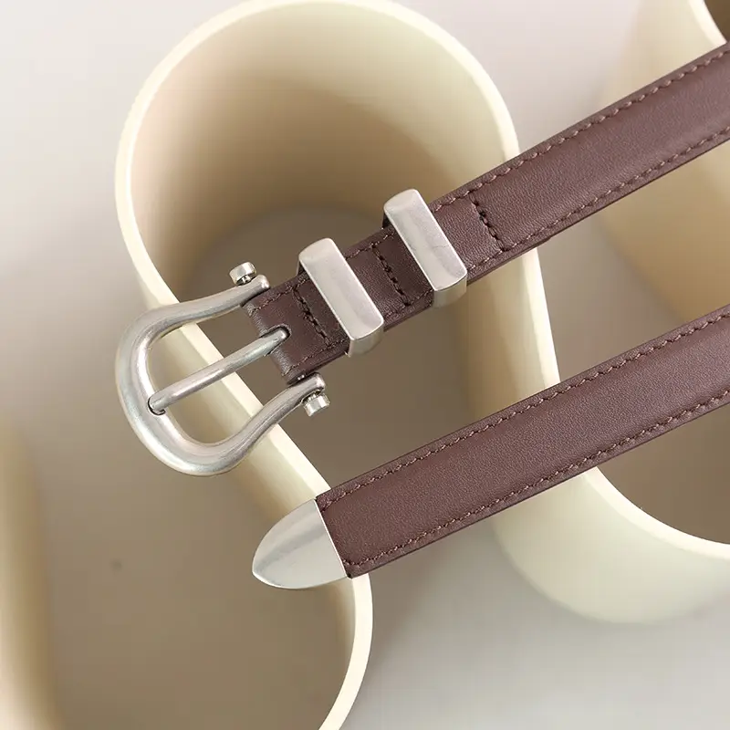Women's Black Leather Belt with Silver Buckle