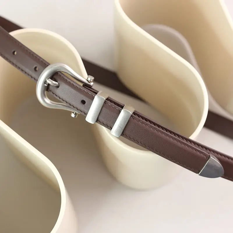 Women's Black Leather Belt with Silver Buckle