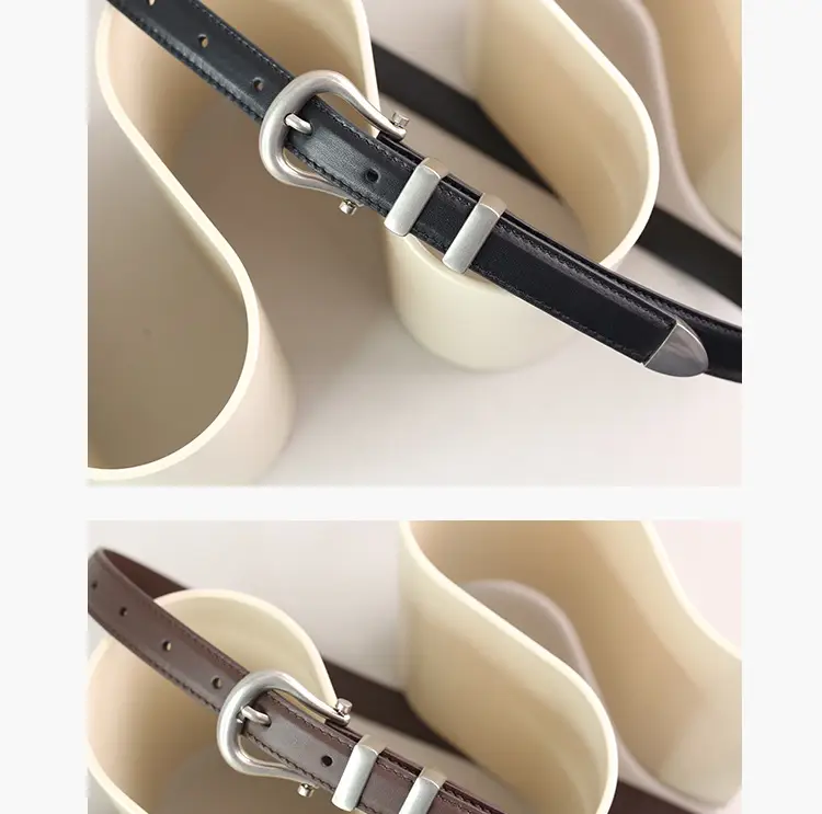 Women's Black Leather Belt with Silver Buckle — feature 18