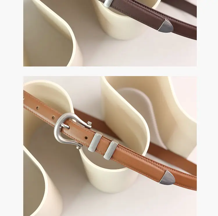 Women's Black Leather Belt with Silver Buckle — feature 19